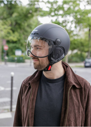 Vintage helmet with visor and earmuffs - CGM - Matte Black